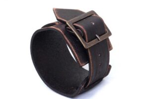 Worn out brown leather bracelet totally handmade